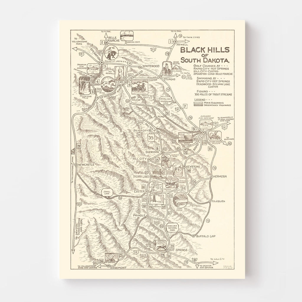 Vintage Black Hills of South Dakota Map 1932