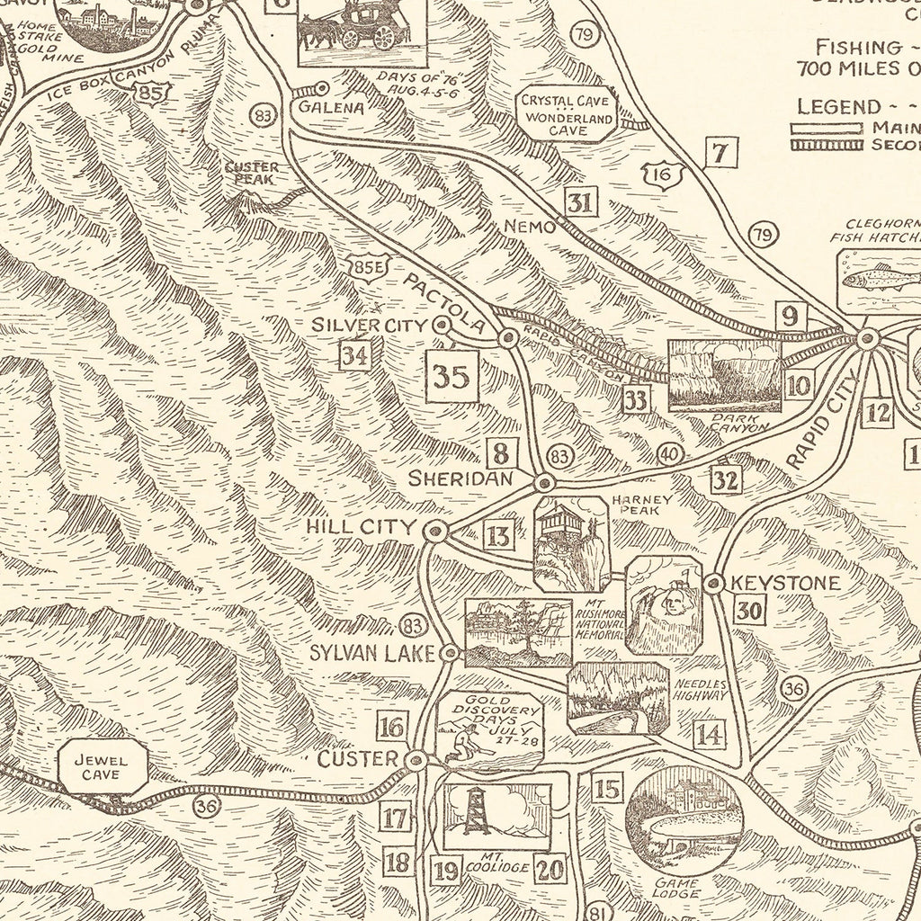 Vintage Black Hills of South Dakota Map 1932
