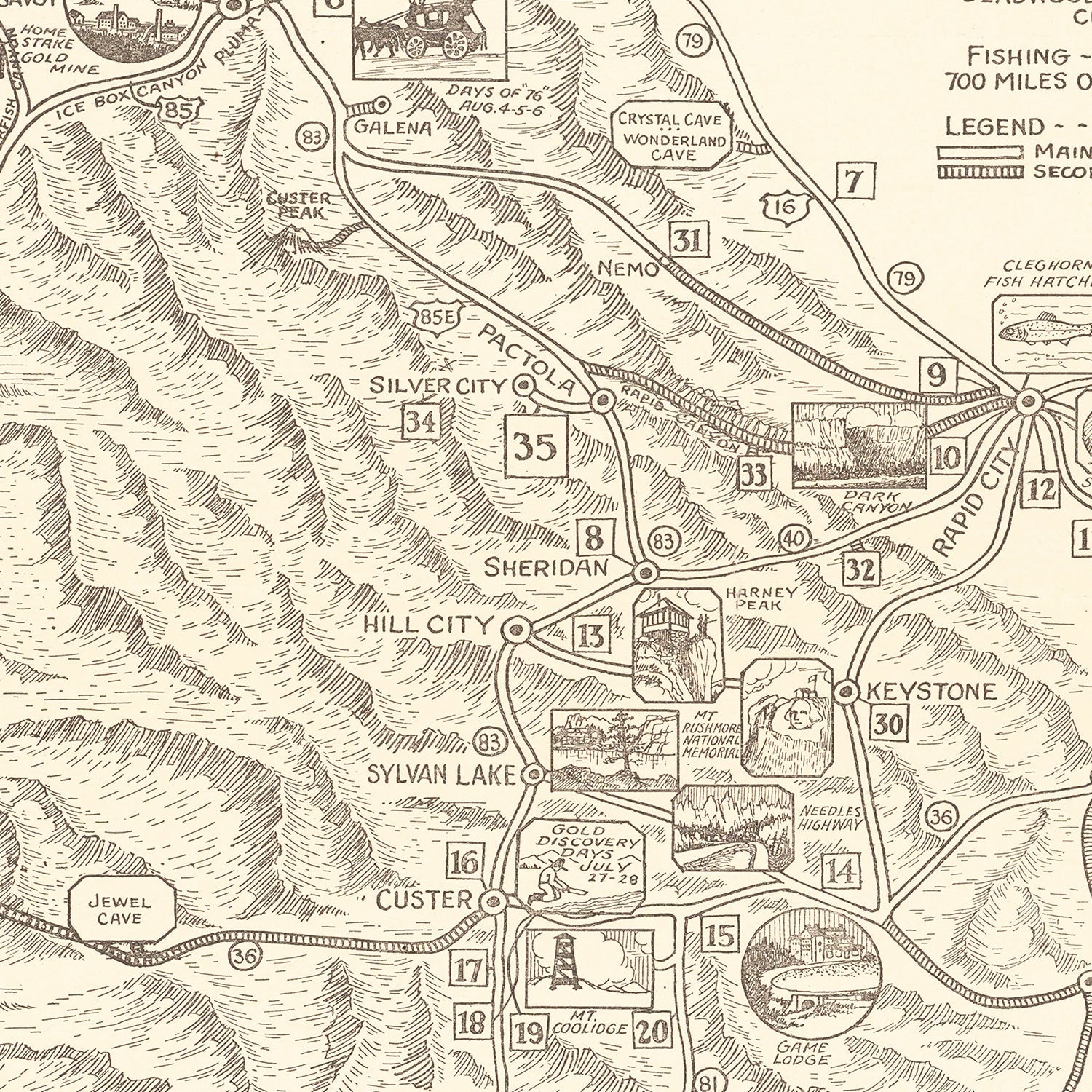 Vintage Black Hills of South Dakota Map 1932