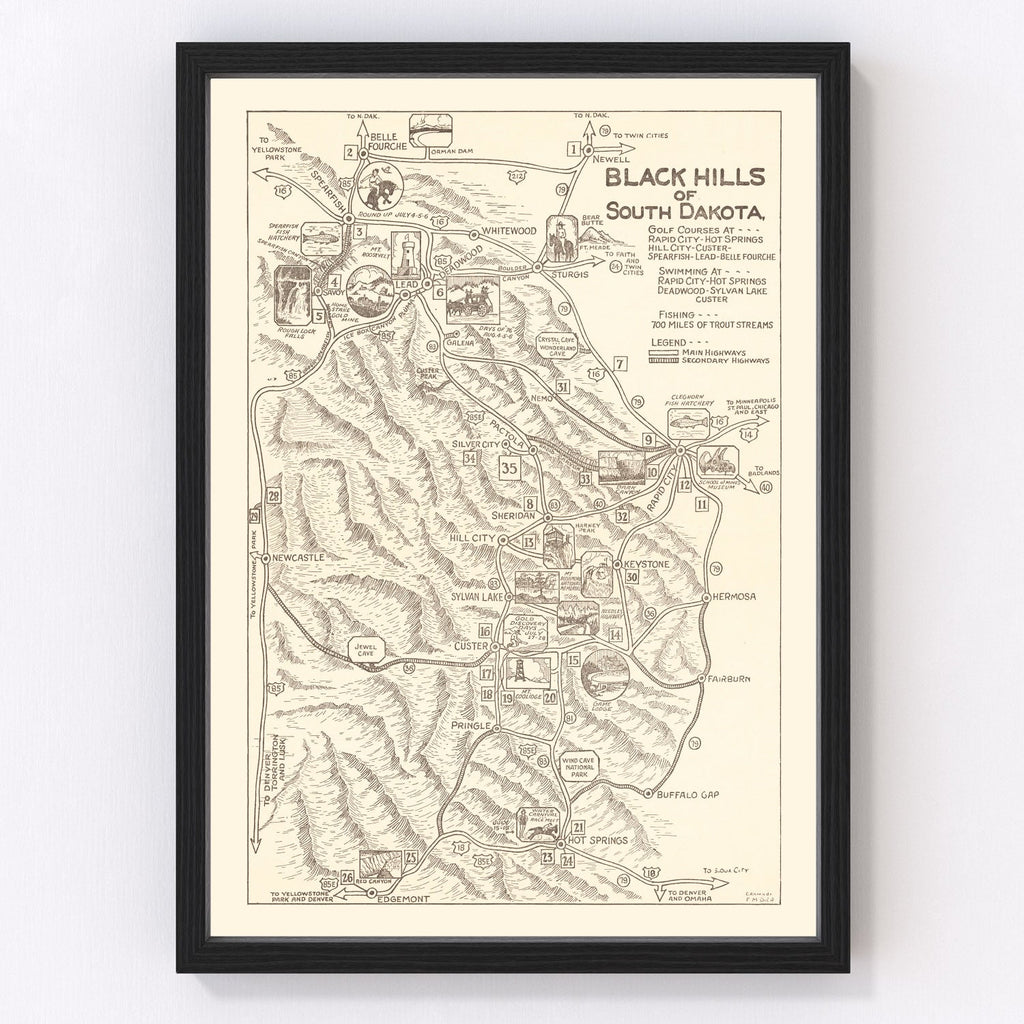 Vintage Black Hills of South Dakota Map 1932