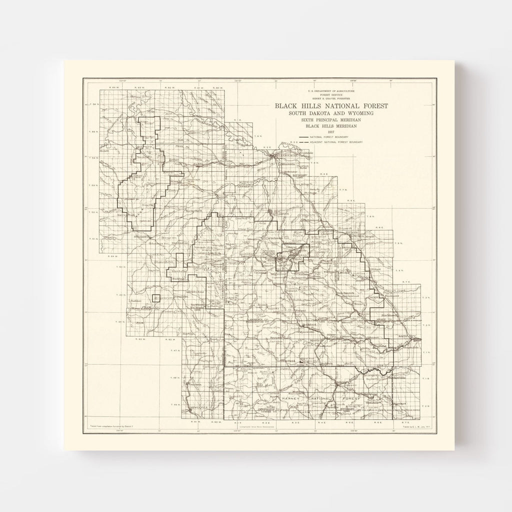 Vintage Black Hills National Forest Map 1917