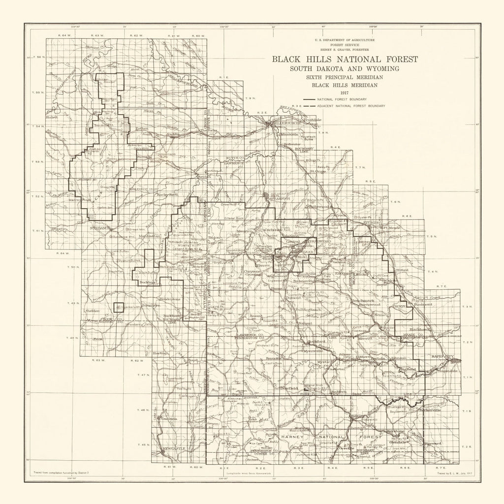 Vintage Black Hills National Forest Map 1917