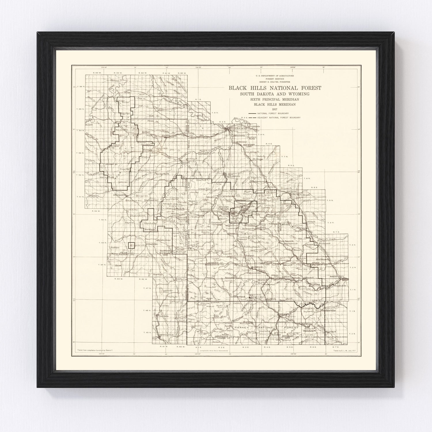 Vintage Black Hills National Forest Map 1917