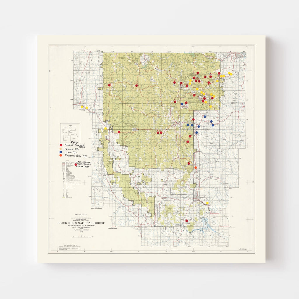Vintage Black Hills National Forest Map 1962