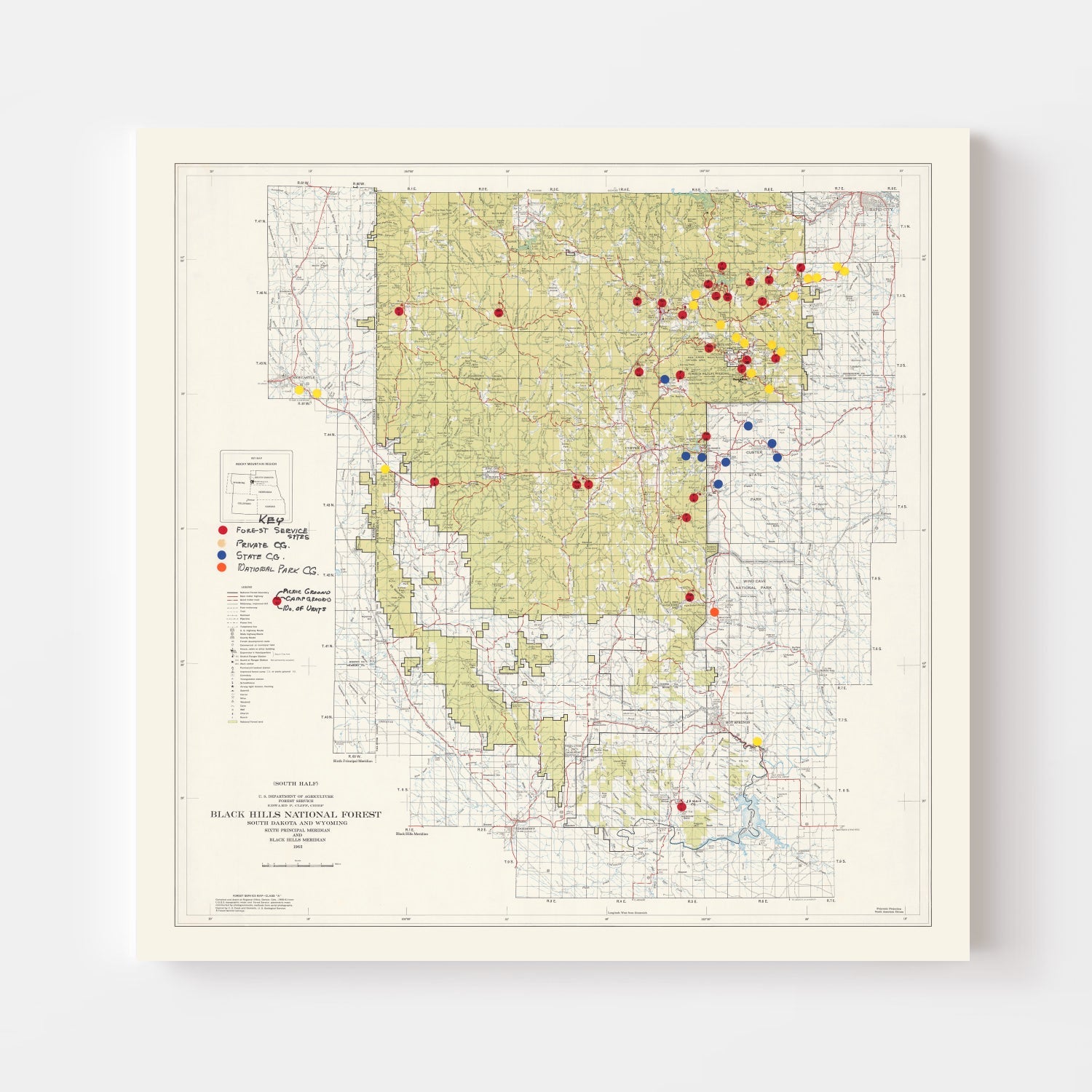 Vintage Black Hills National Forest Map 1962