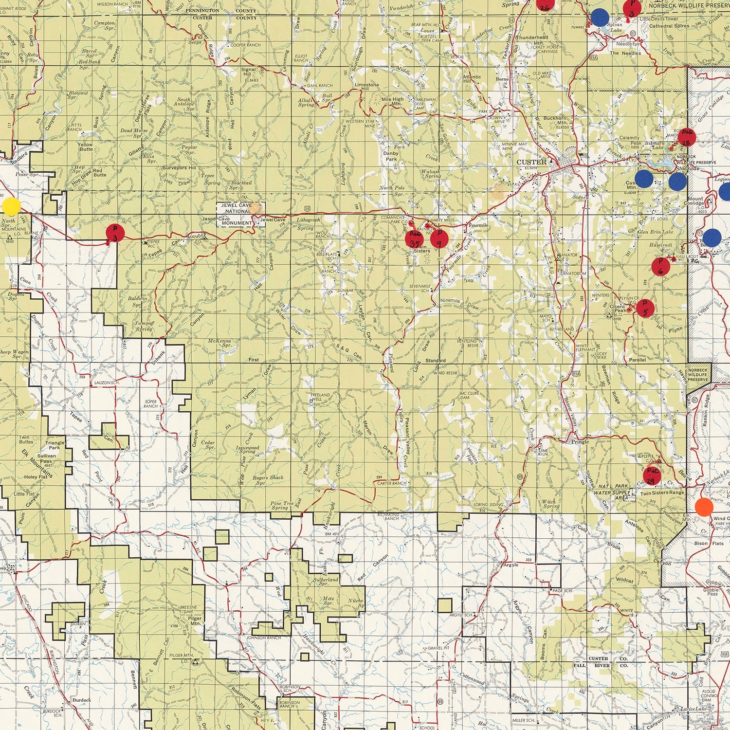 Vintage Black Hills National Forest Map 1962