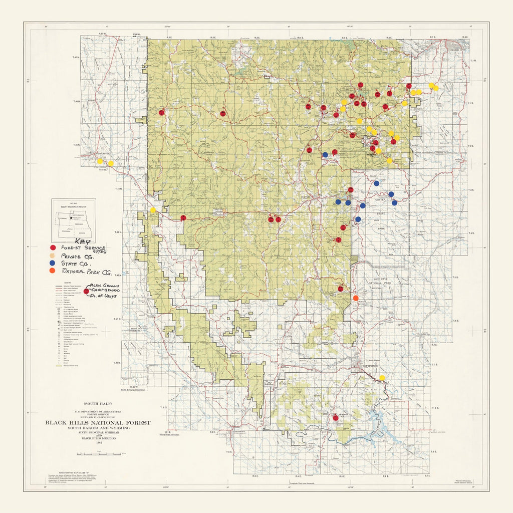 Vintage Black Hills National Forest Map 1962