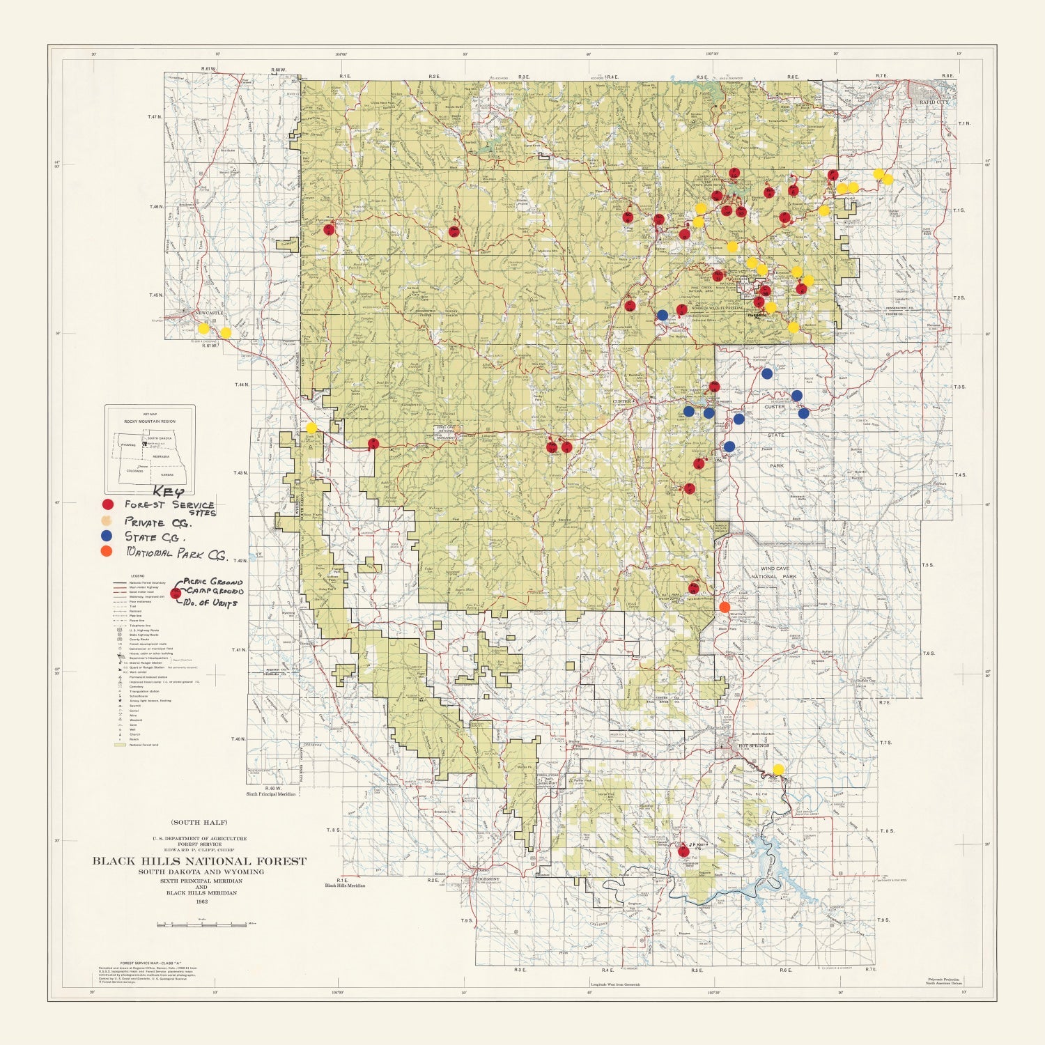 Vintage Black Hills National Forest Map 1962