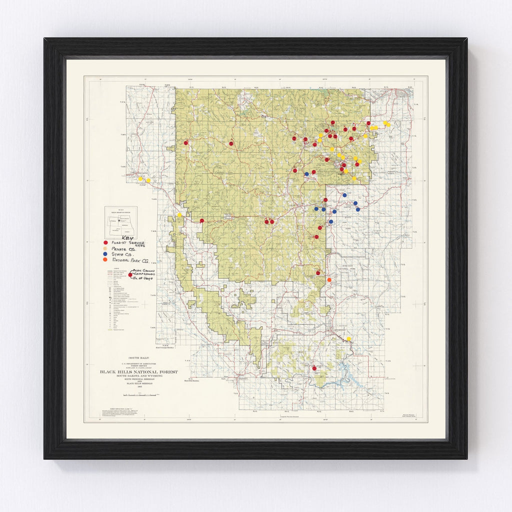 Vintage Black Hills National Forest Map 1962