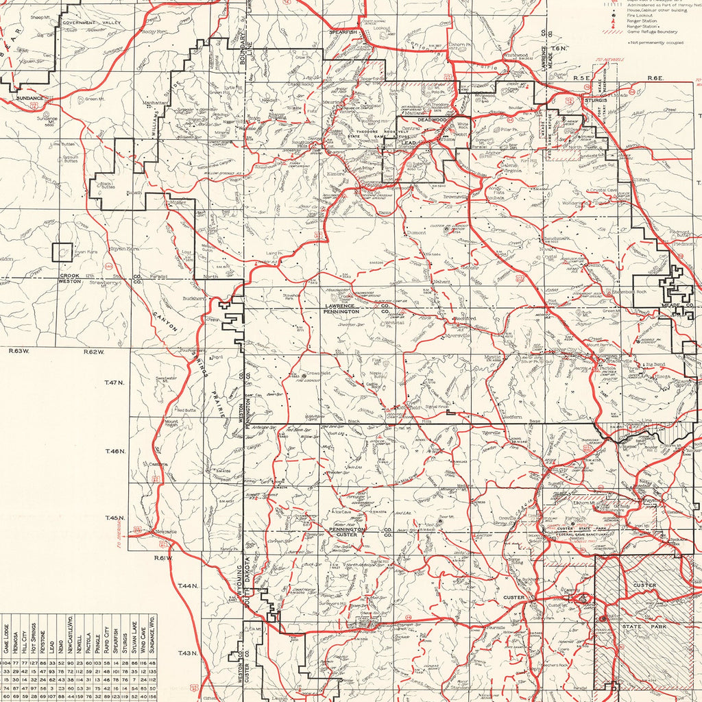 Vintage Black Hills & Harney National Forest Map 1934