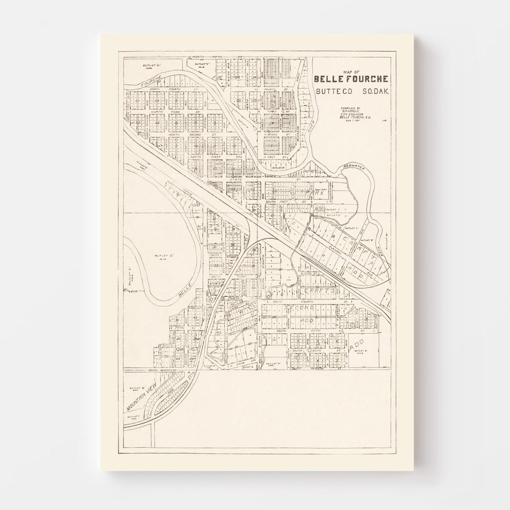 Vintage Map of Belle Fourche, South Dakota 1949