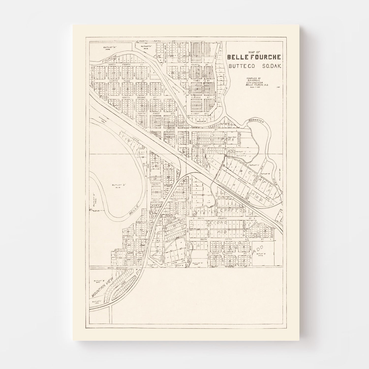Vintage Map of Belle Fourche, South Dakota 1949