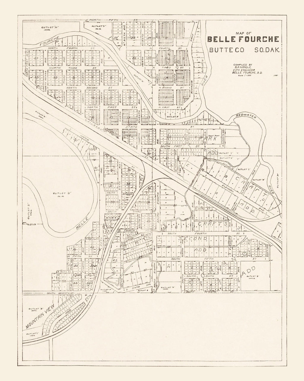 Vintage Map of Belle Fourche, South Dakota 1949