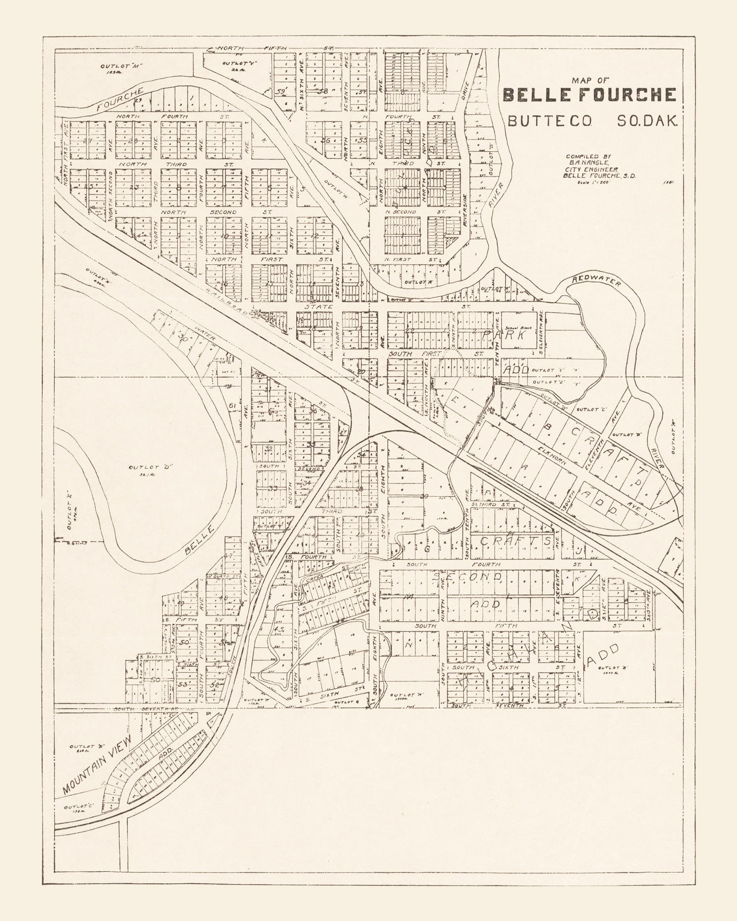 Vintage Map of Belle Fourche, South Dakota 1949