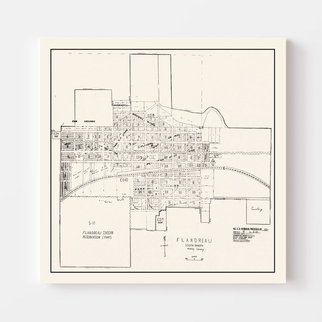 Vintage Map of Flandreau, South Dakota 1970