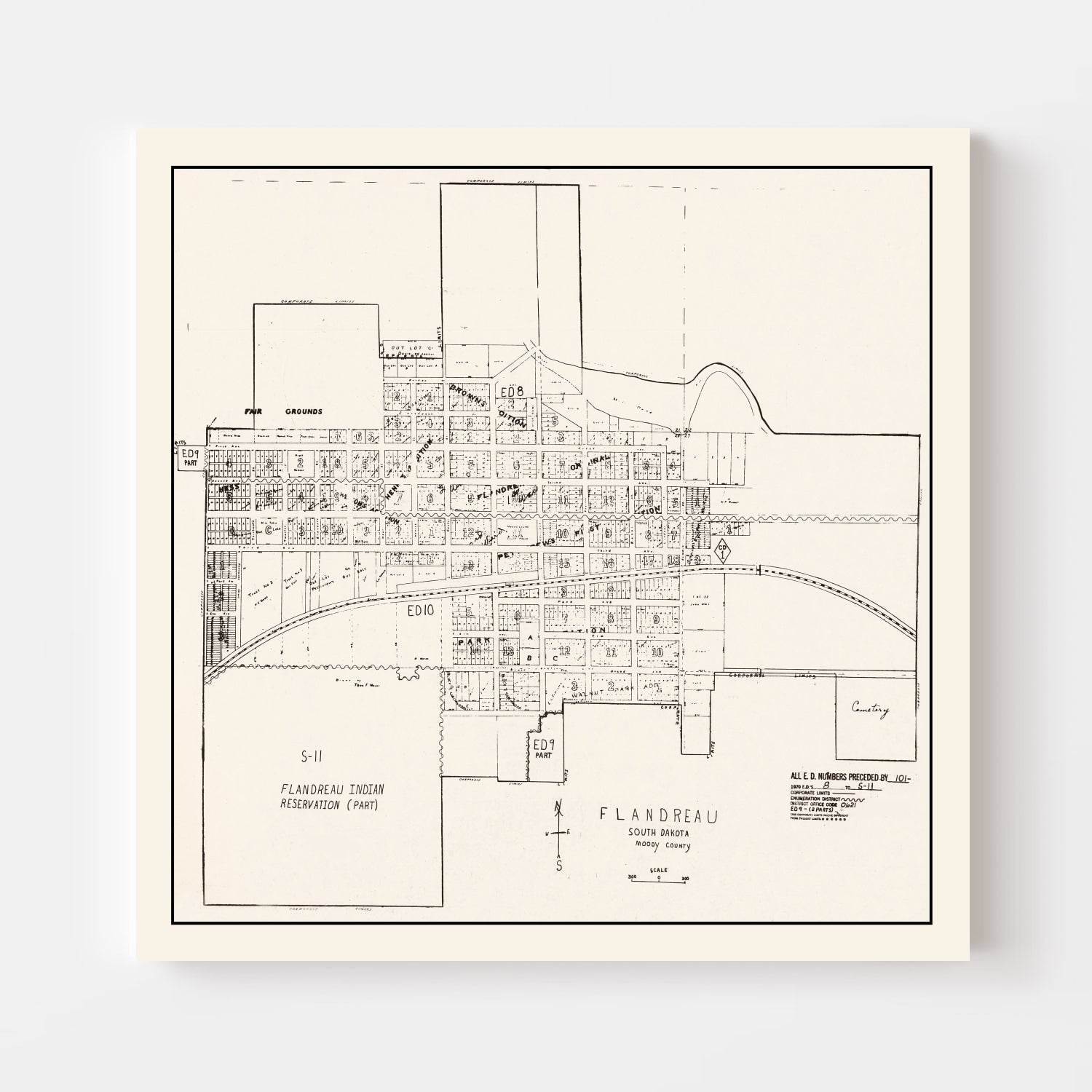Vintage Map of Flandreau, South Dakota 1970