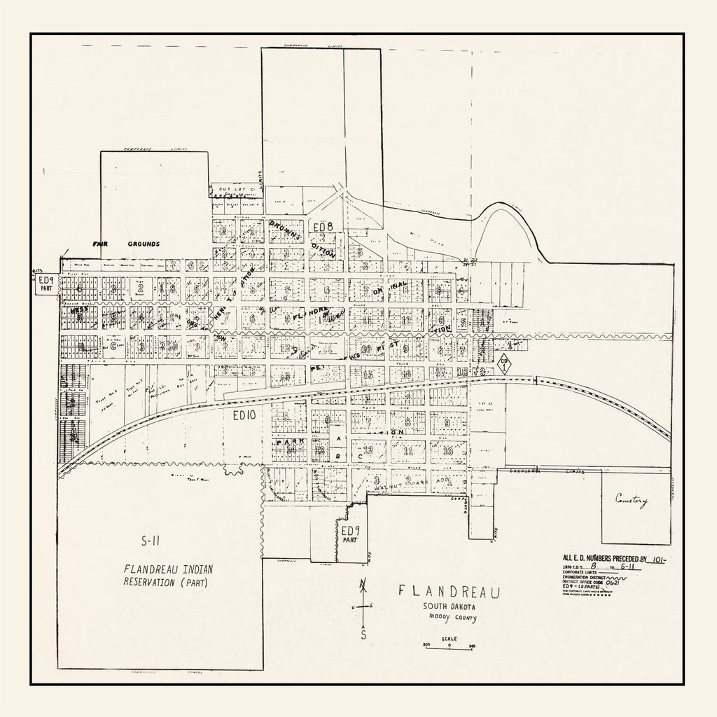 Vintage Map of Flandreau, South Dakota 1970