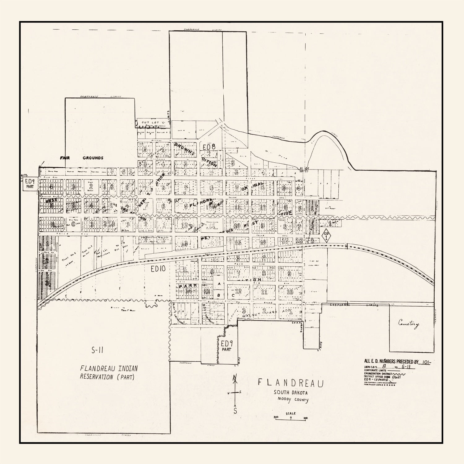 Vintage Map of Flandreau, South Dakota 1970