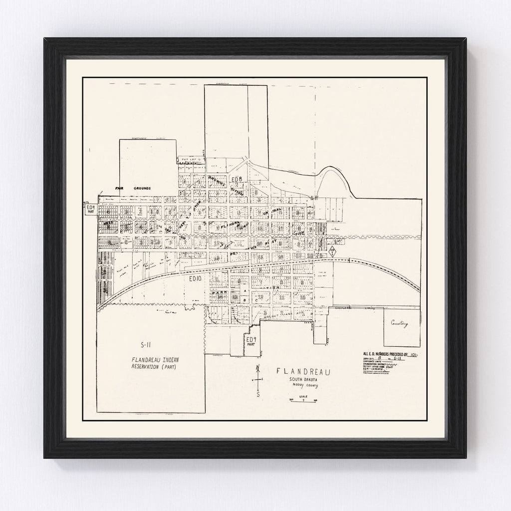 Vintage Map of Flandreau, South Dakota 1970