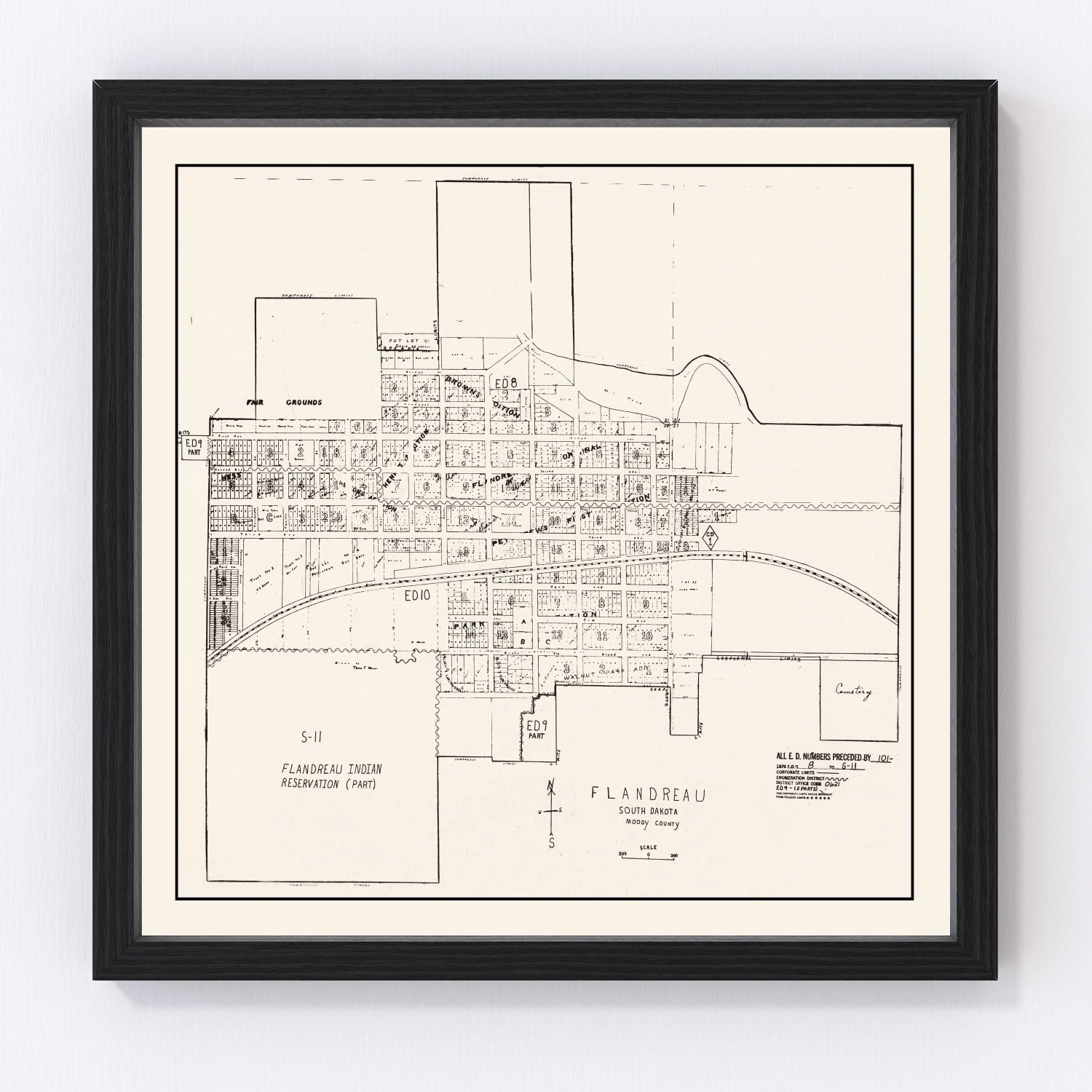 Vintage Map of Flandreau, South Dakota 1970