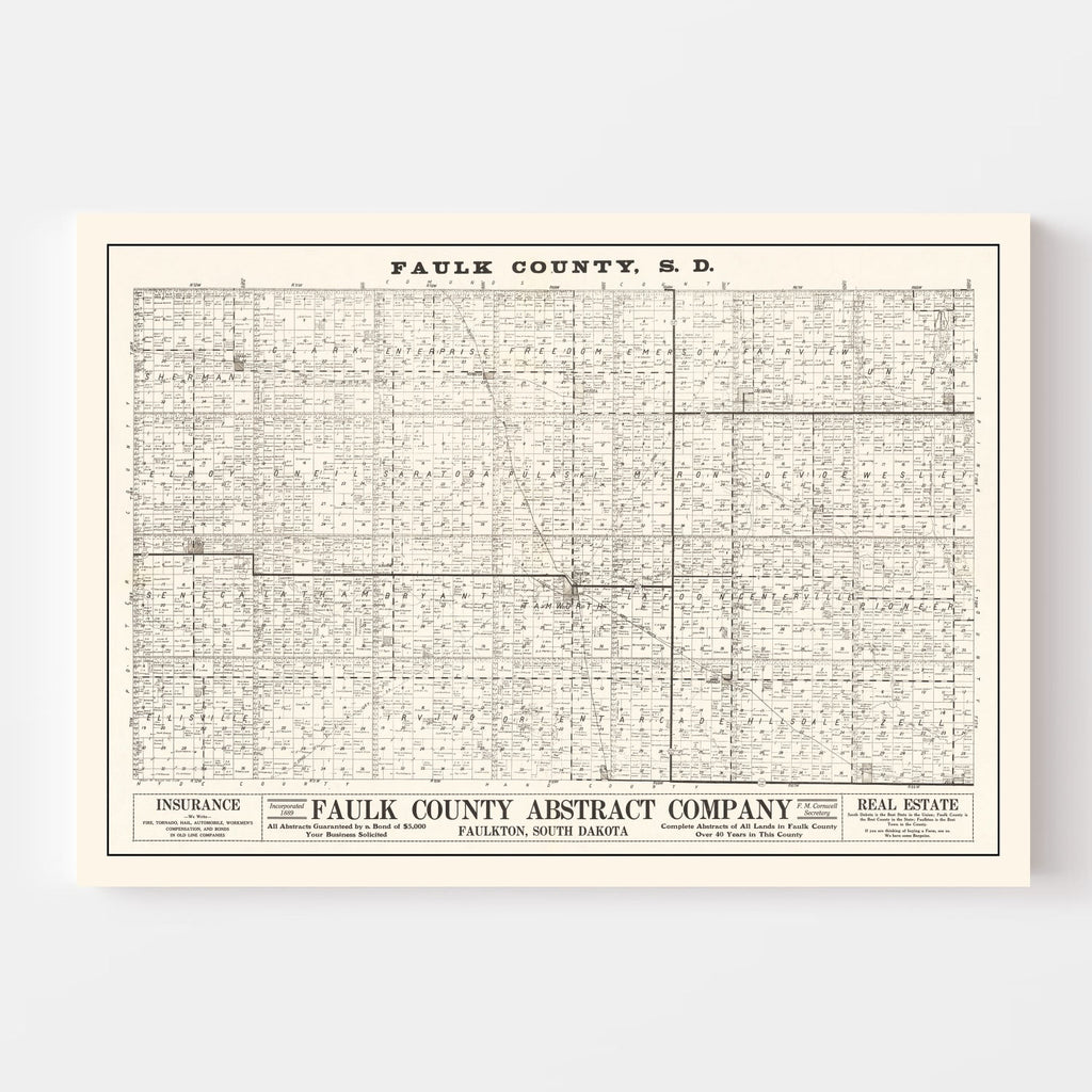 Vintage Map of Faulk County, South Dakota 1900