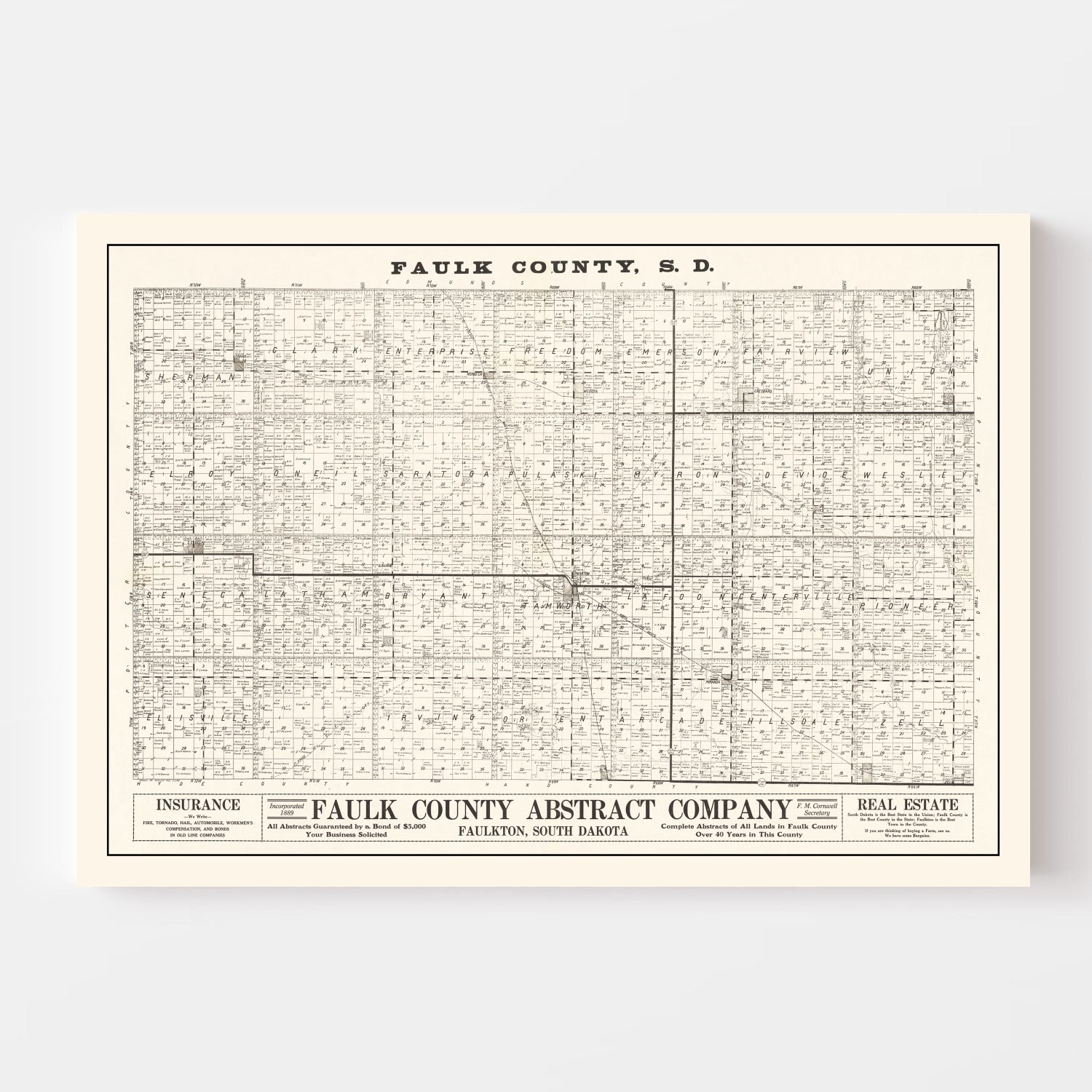 Vintage Map of Faulk County, South Dakota 1900