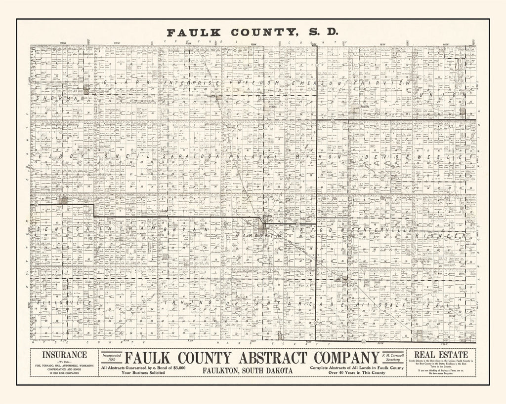 Vintage Map of Faulk County, South Dakota 1900