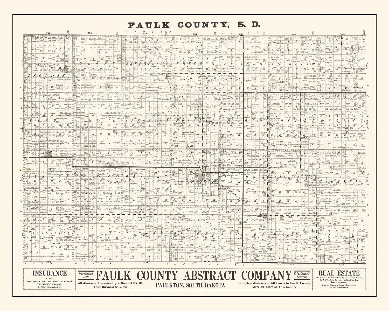Vintage Map of Faulk County, South Dakota 1900