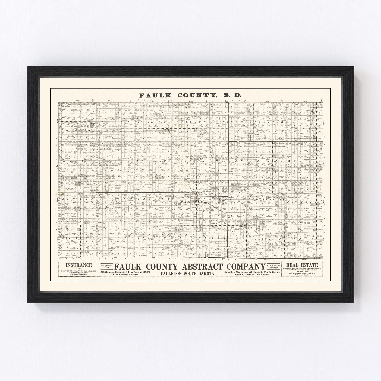Vintage Map of Faulk County, South Dakota 1900
