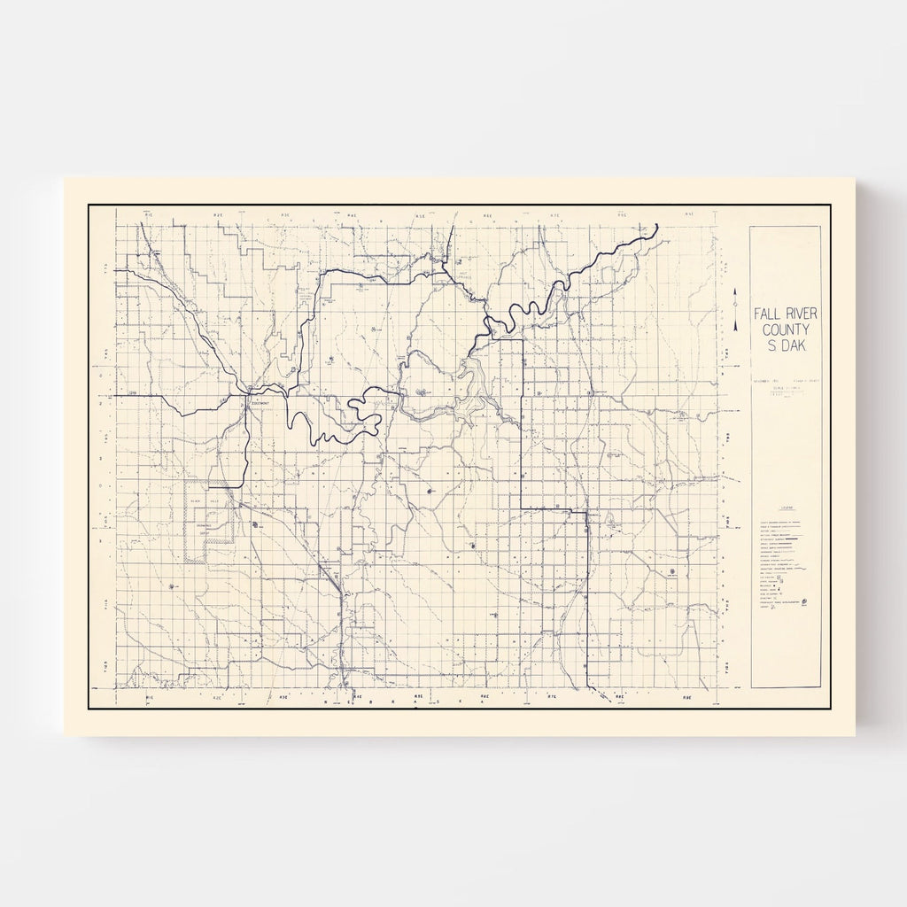 Vintage Map of Fall River County, South Dakota 1951