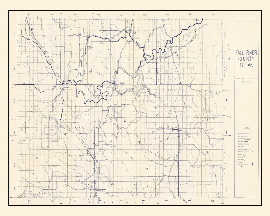 Vintage Map of Fall River County, South Dakota 1951