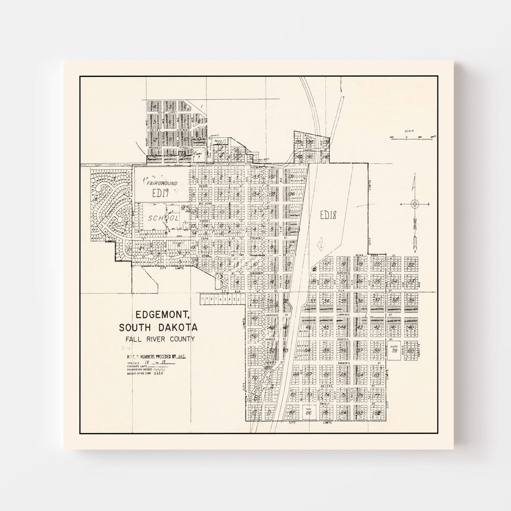 Vintage Map of Edgemont, South Dakota 1970