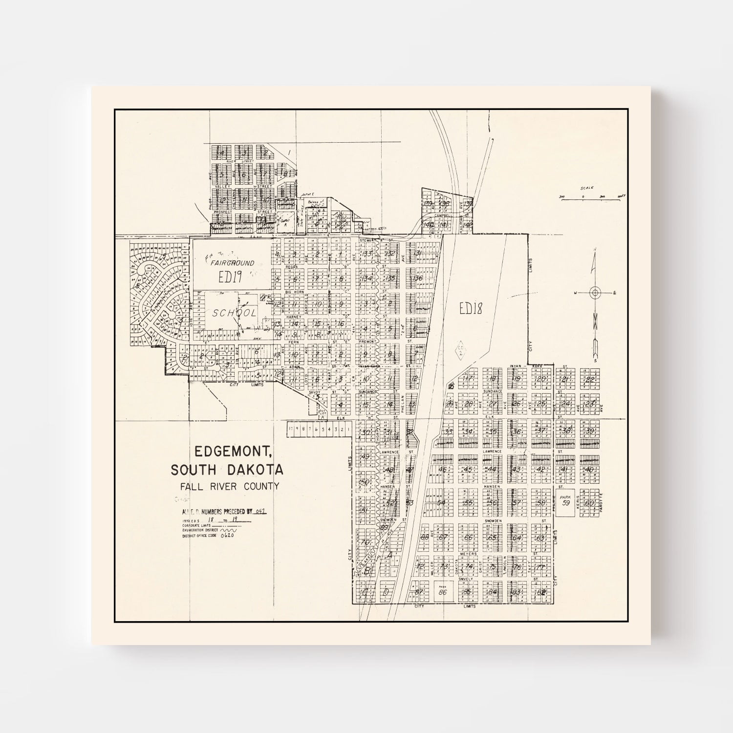 Vintage Map of Edgemont, South Dakota 1970