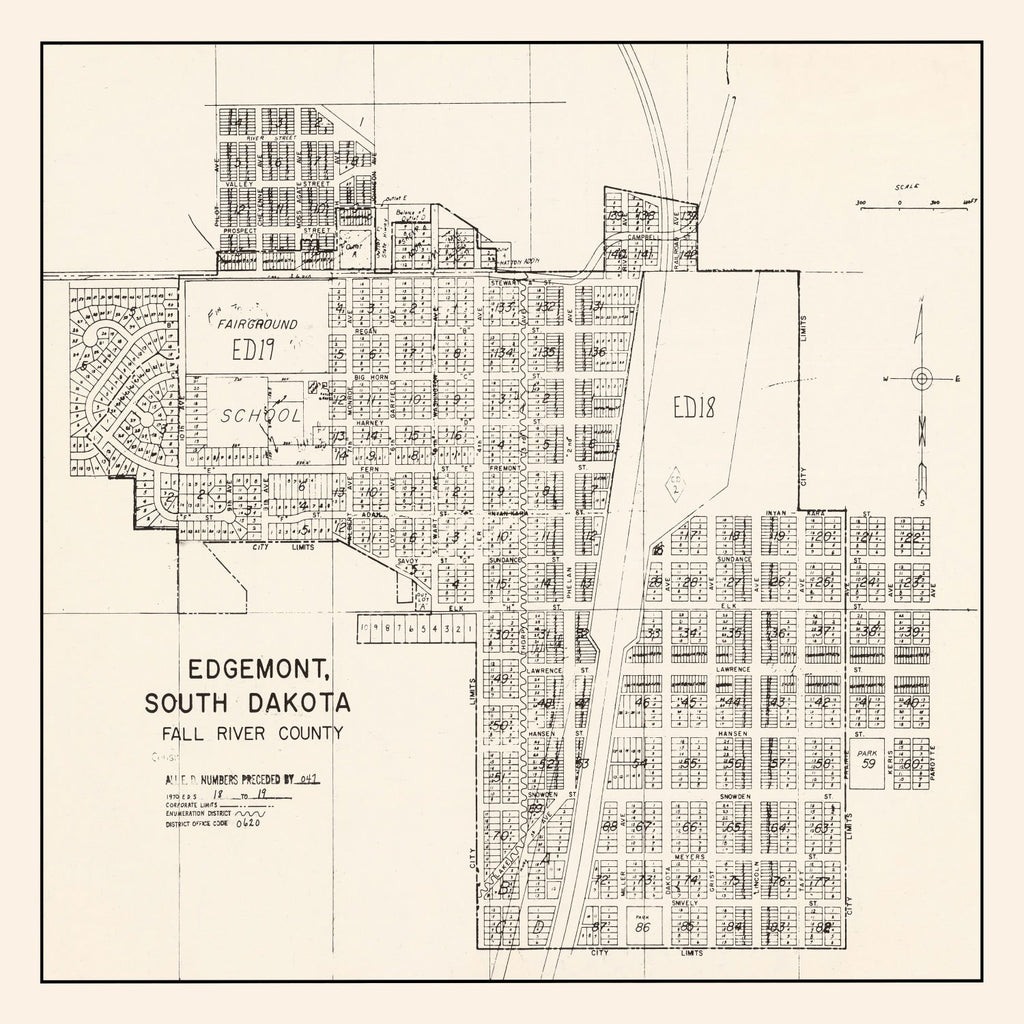 Vintage Map of Edgemont, South Dakota 1970