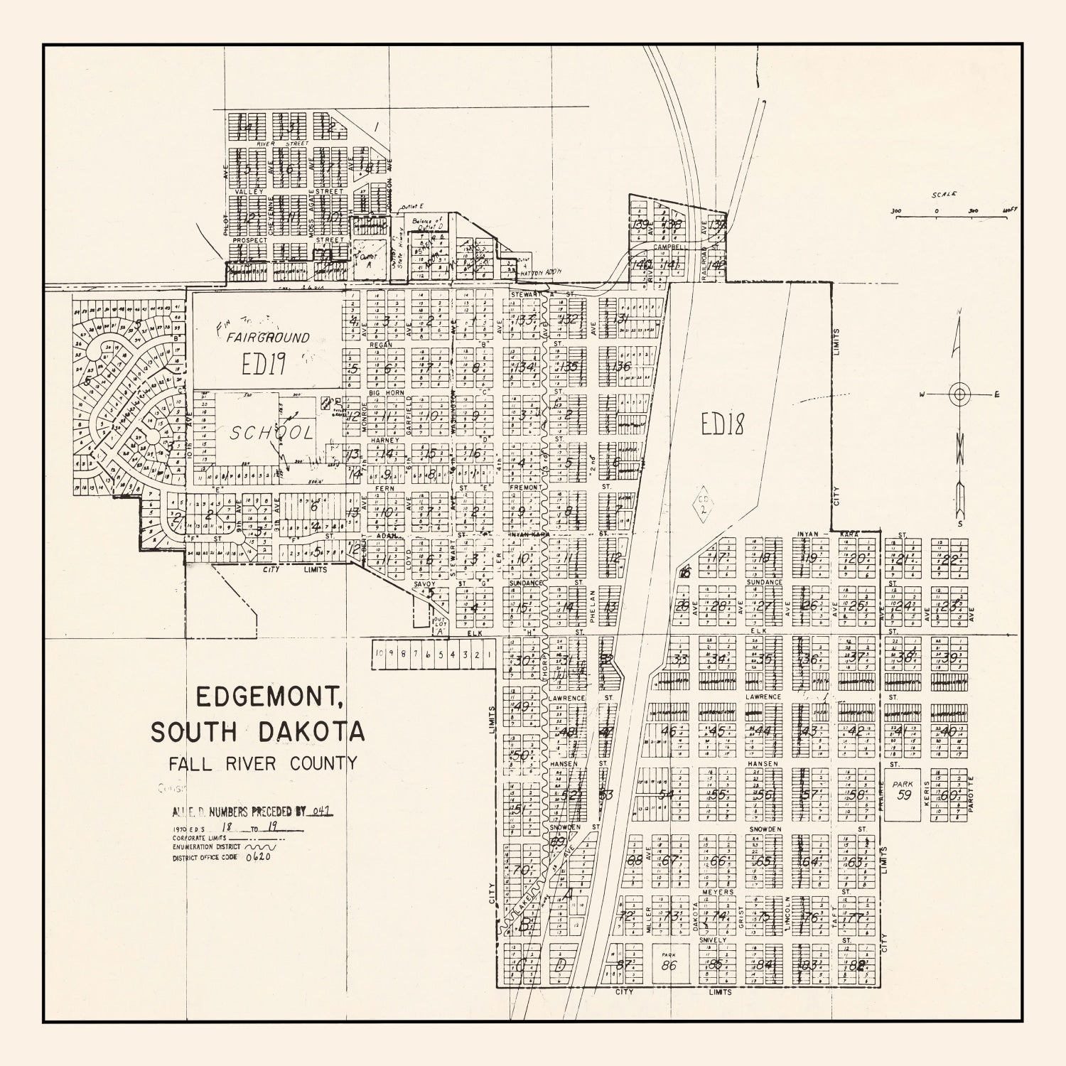 Vintage Map of Edgemont, South Dakota 1970