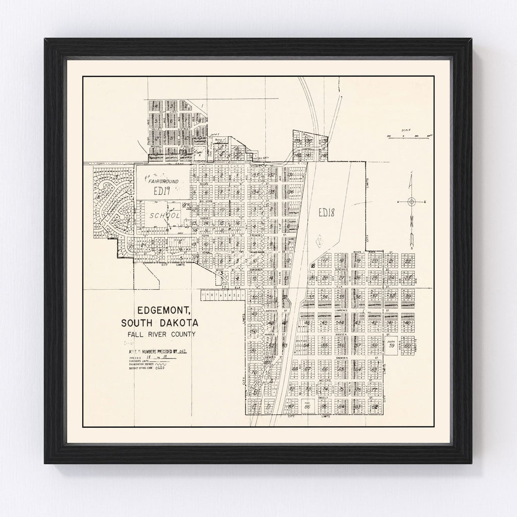 Vintage Map of Edgemont, South Dakota 1970