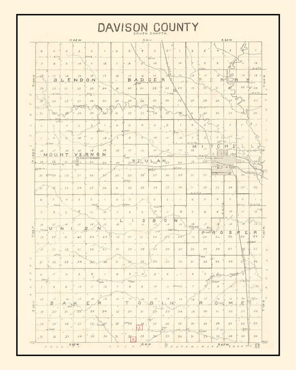 Vintage Map of Davison County, South Dakota 1900