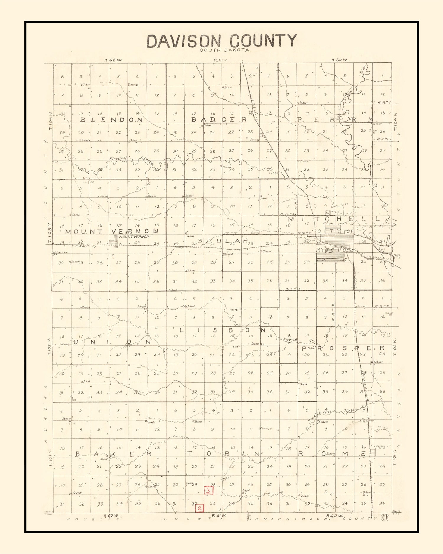 Vintage Map of Davison County, South Dakota 1900