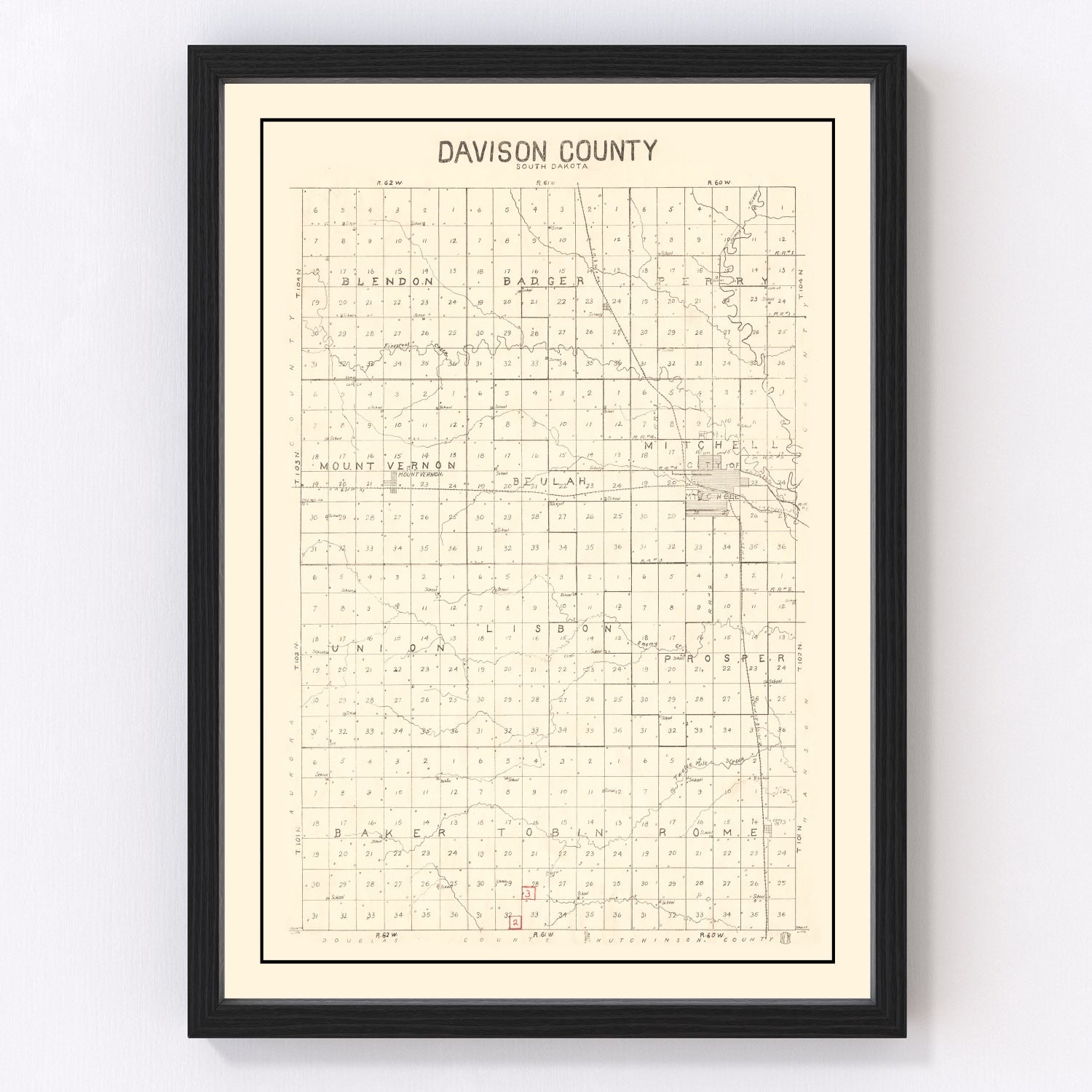 Vintage Map of Davison County, South Dakota 1900