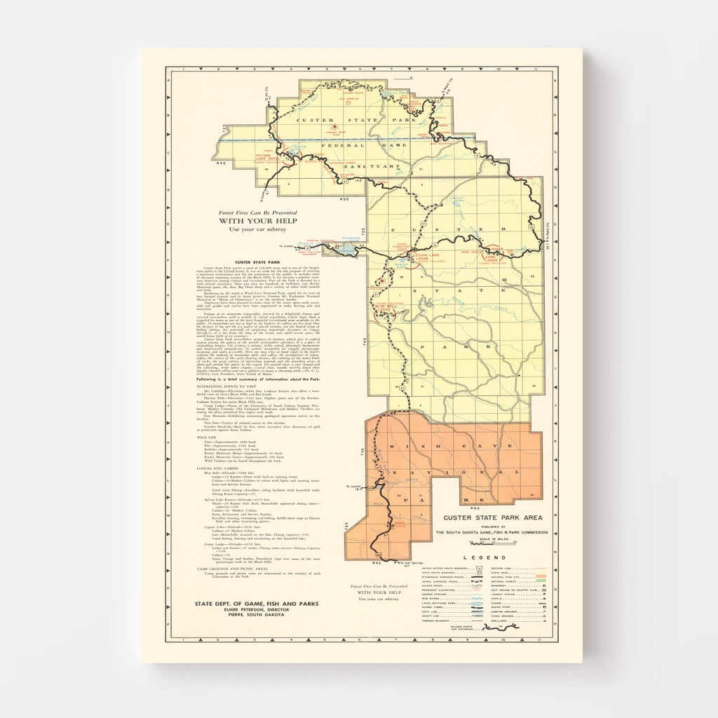 Vintage Custer State Park SD Map 1940
