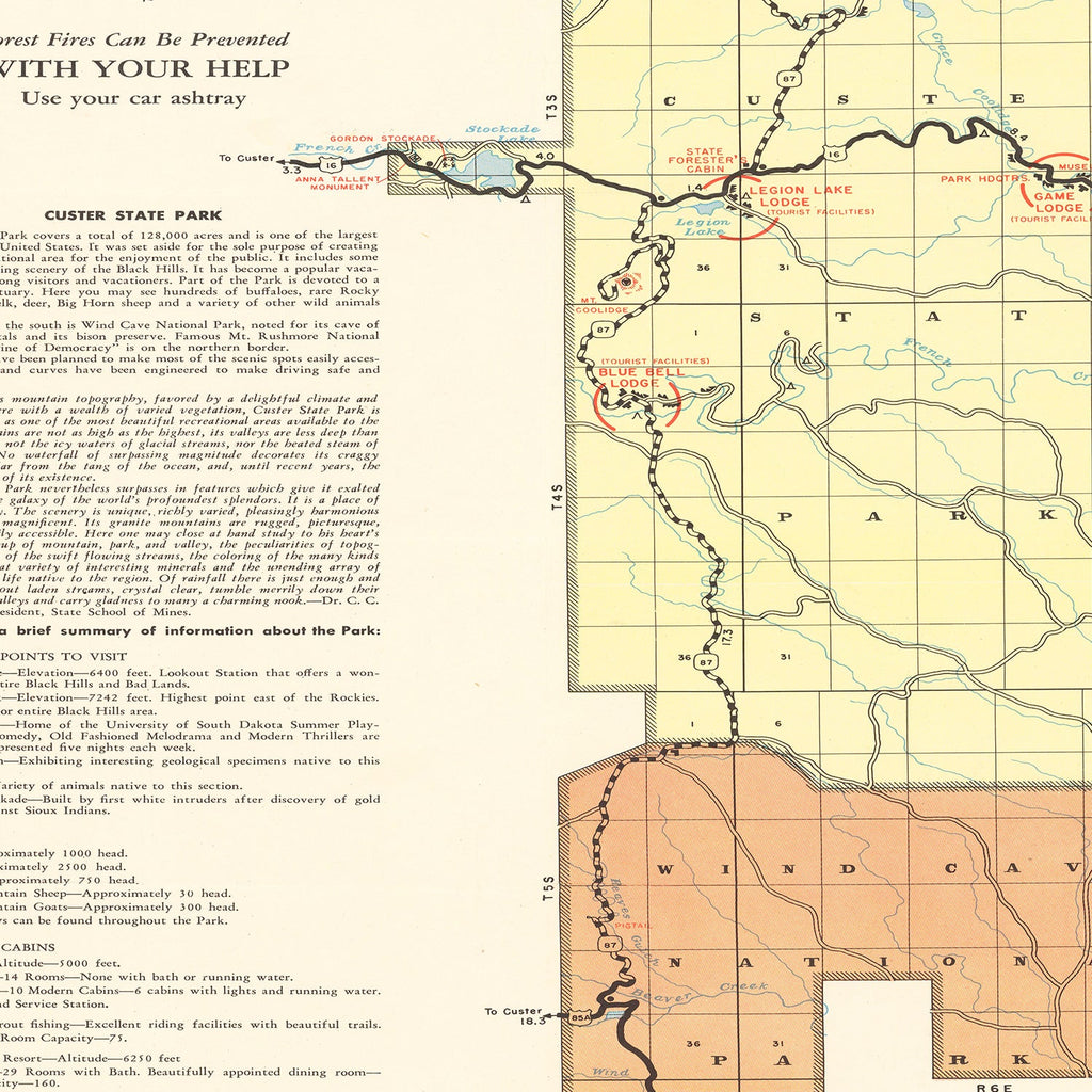 Vintage Custer State Park SD Map 1940