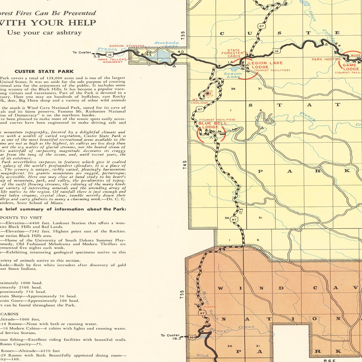 Vintage Custer State Park SD Map 1940