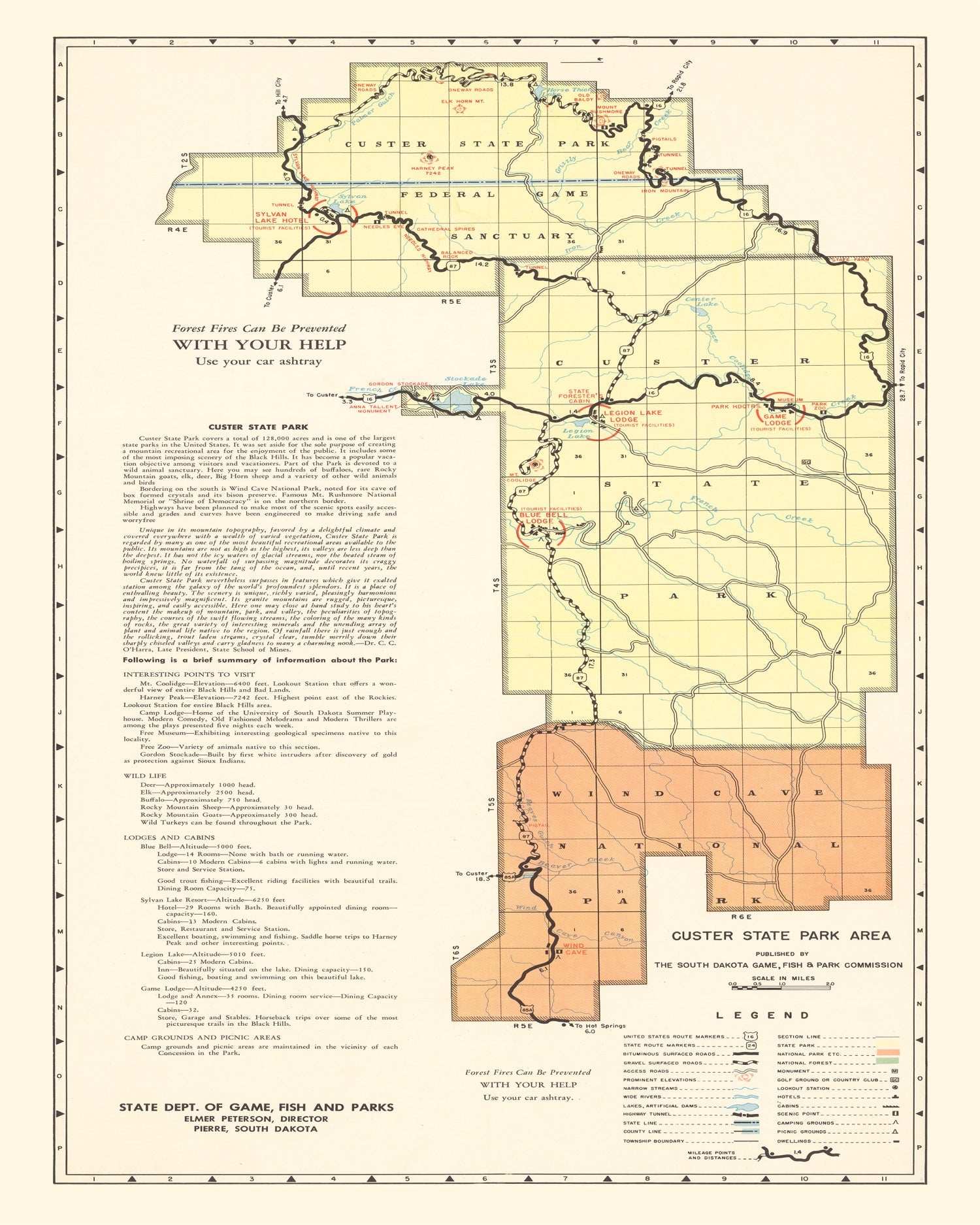 Vintage Custer State Park SD Map 1940