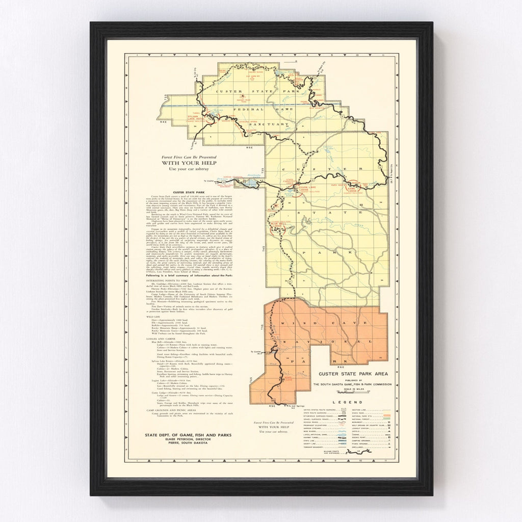 Vintage Custer State Park SD Map 1940