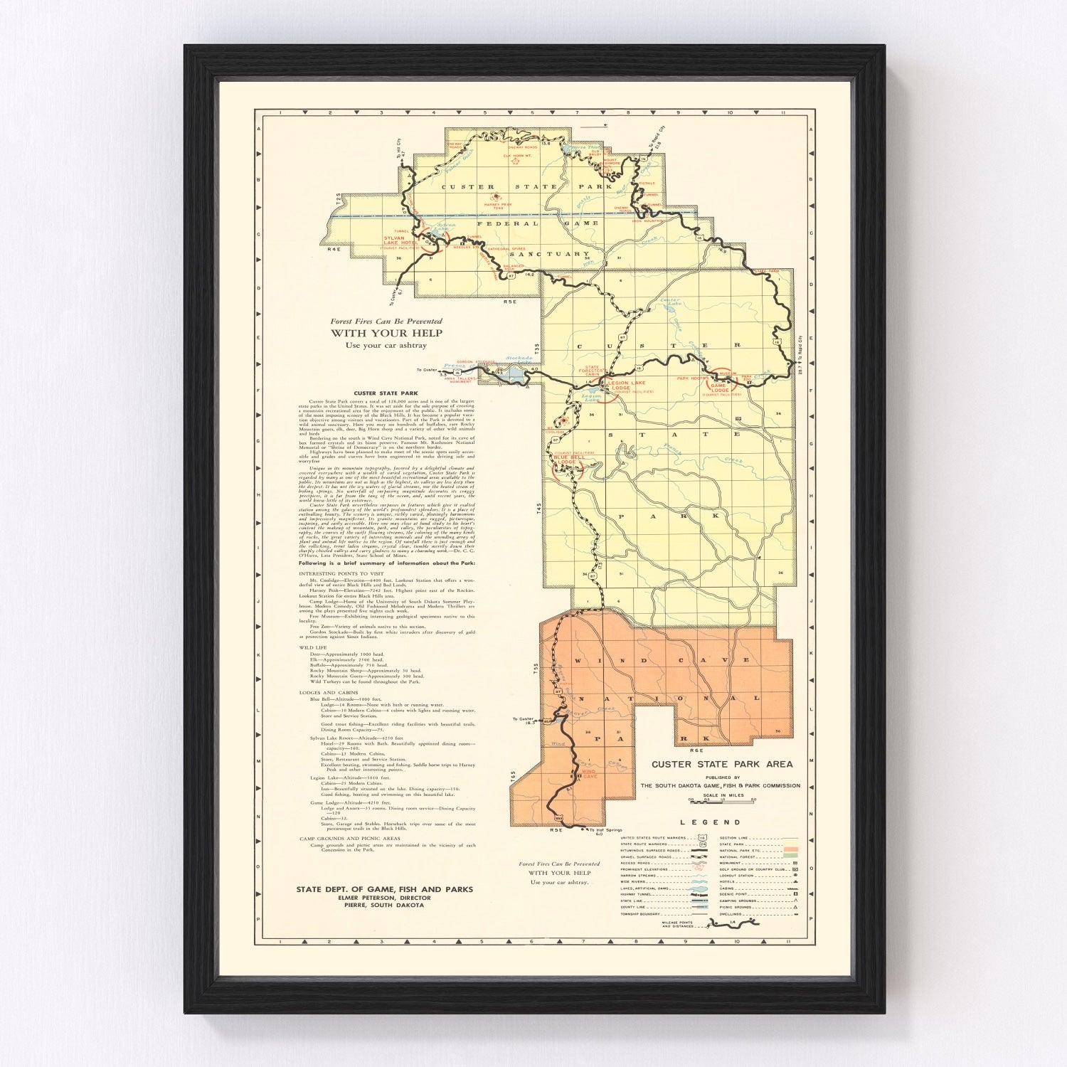 Vintage Custer State Park SD Map 1940