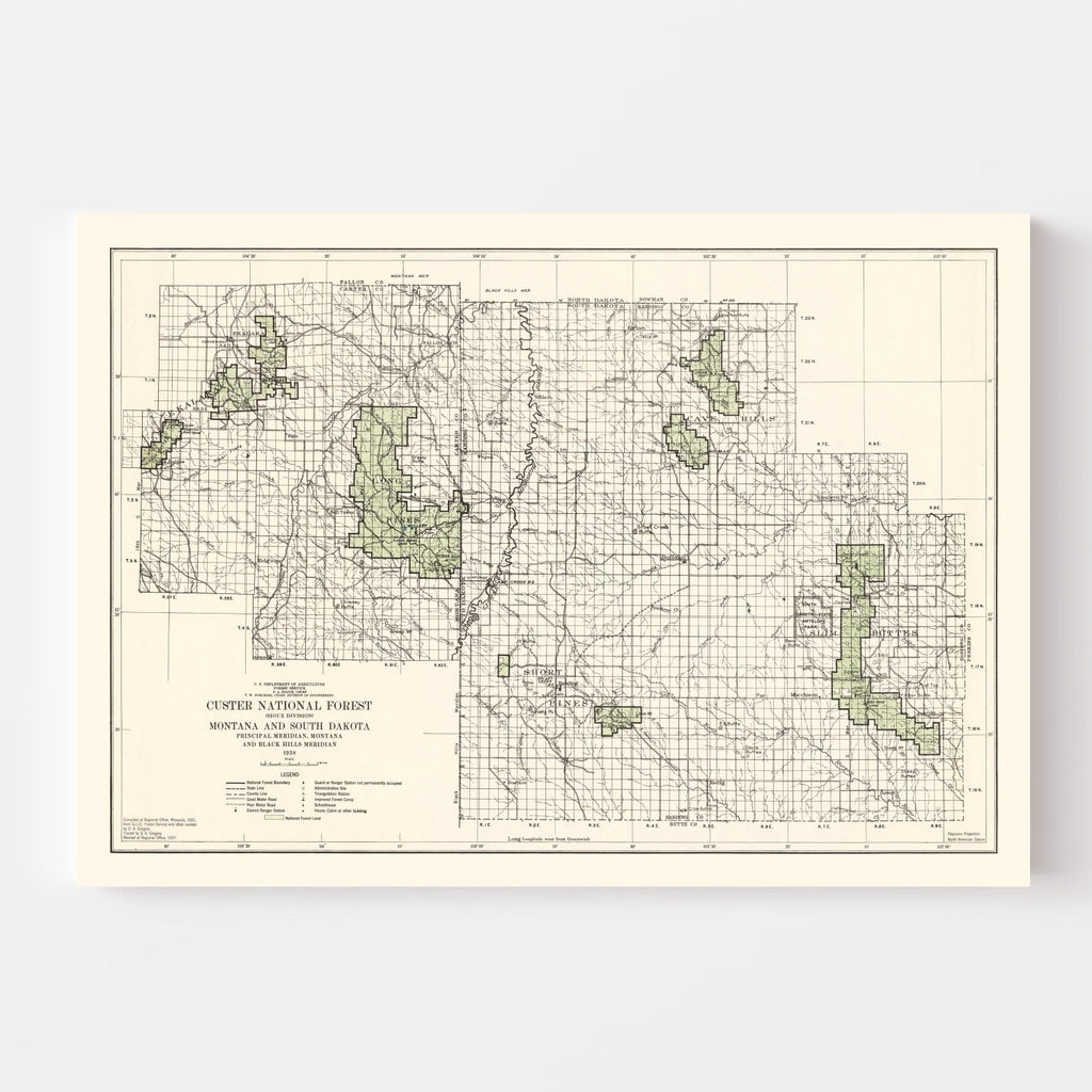 Vintage Custer National Forest Map 1938