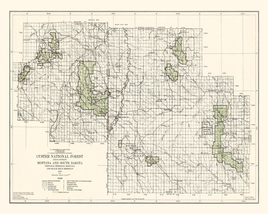 Vintage Custer National Forest Map 1938