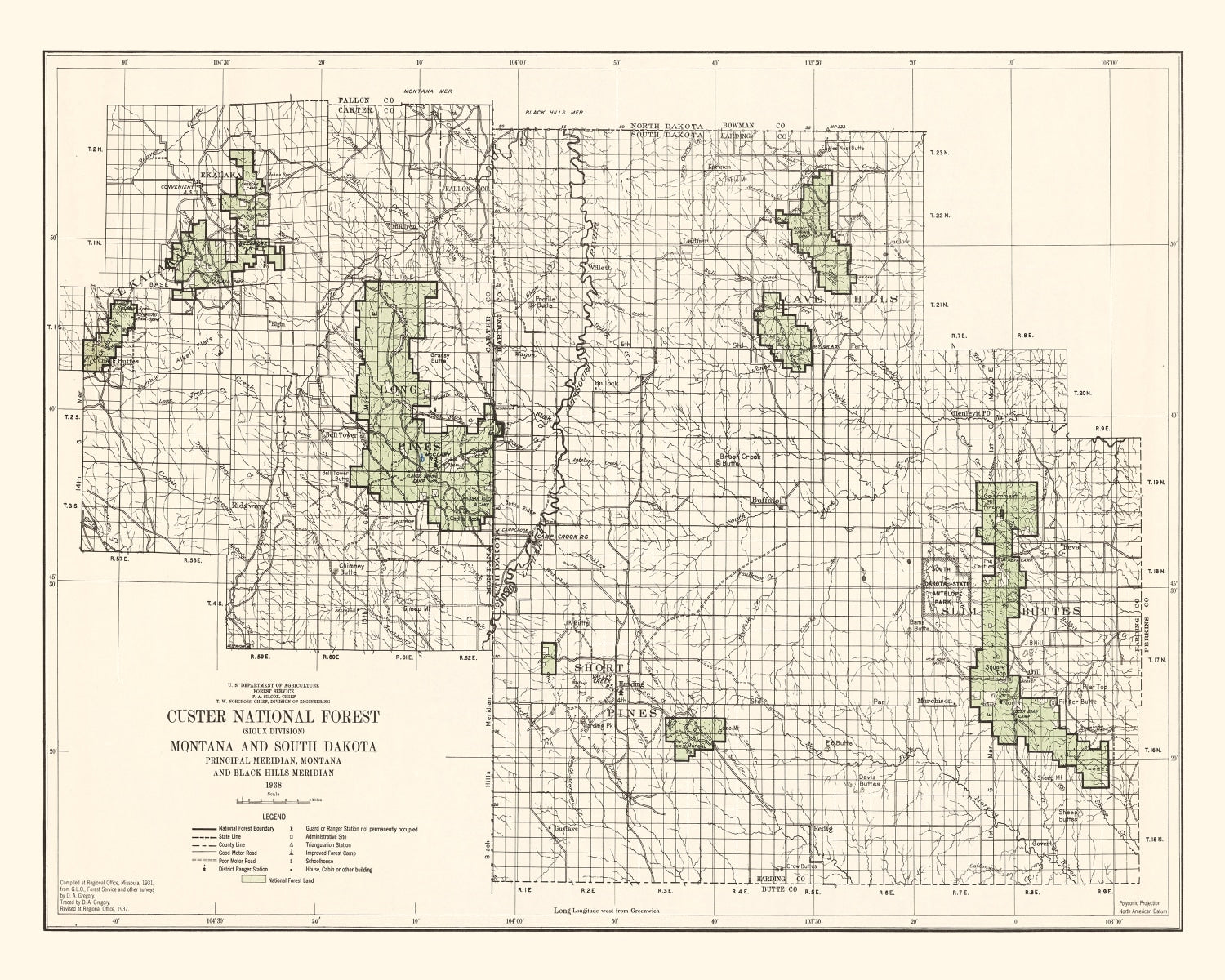 Vintage Custer National Forest Map 1938