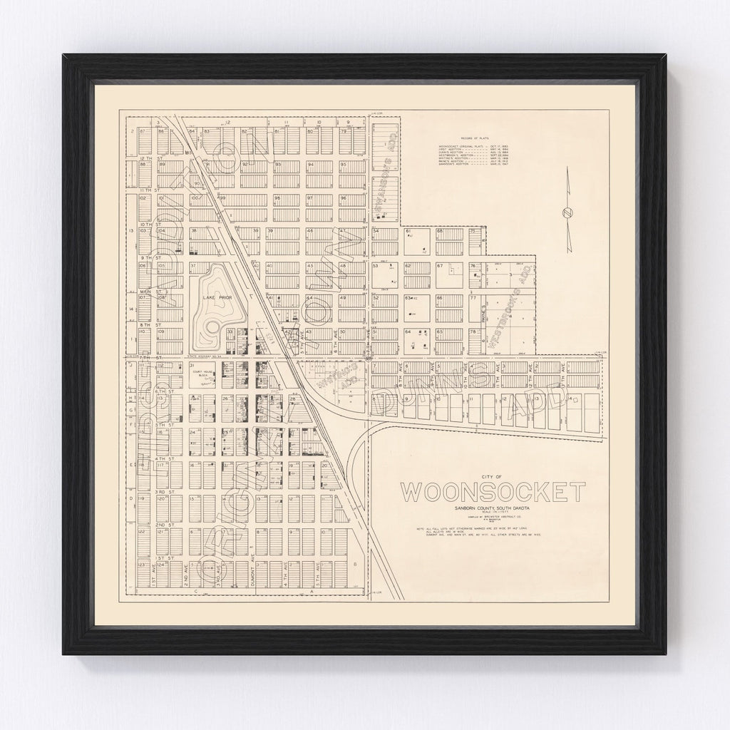 Vintage Map of Woonsocket, South Dakota 1950