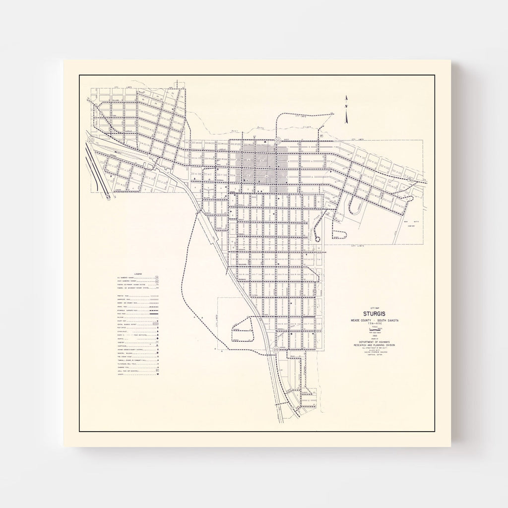 Vintage Map of Sturgis, South Dakota 1969